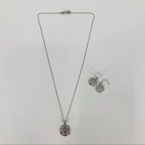 .925 Sterling Silver and CZ Tree of Life Necklace and Earring Set
